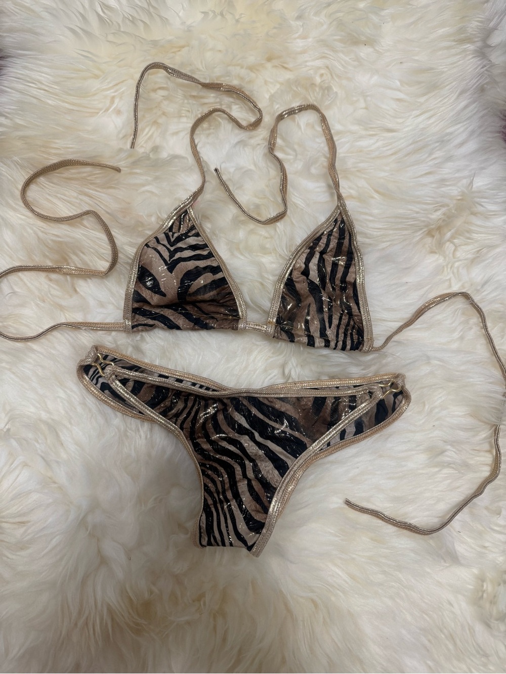 New Small gold zebra y2k bikini Swimsuit festival rave dance gothic emo low rise